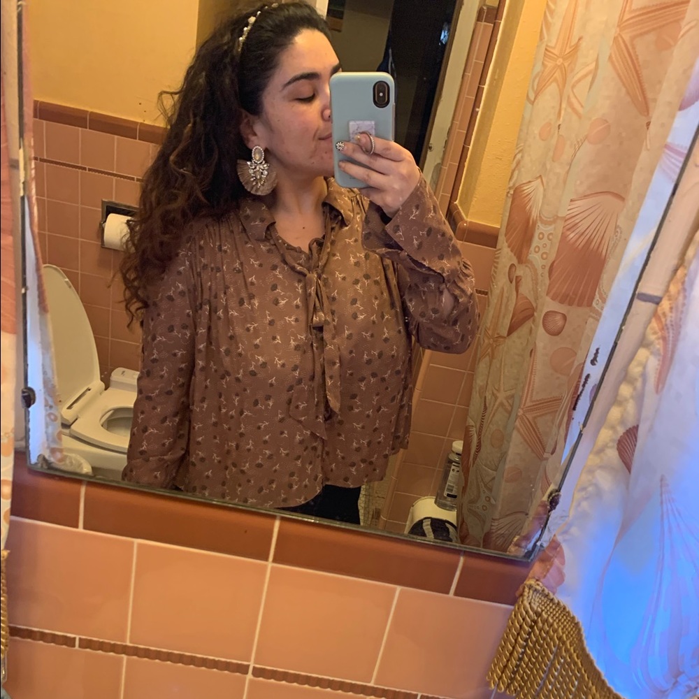 FP High Low Tunic LS button down mauve blouse